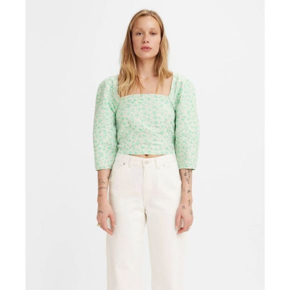 Levi's Women's Yvie Puff 3/4 Sleeve Cropped Blouse - Electric Green Floral